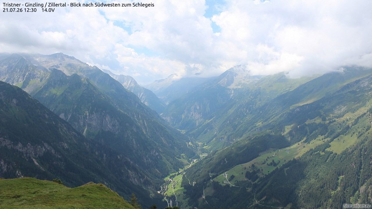 Archiv Foto Webcam Tristner/ Zillertal - Blick zum Grinberg