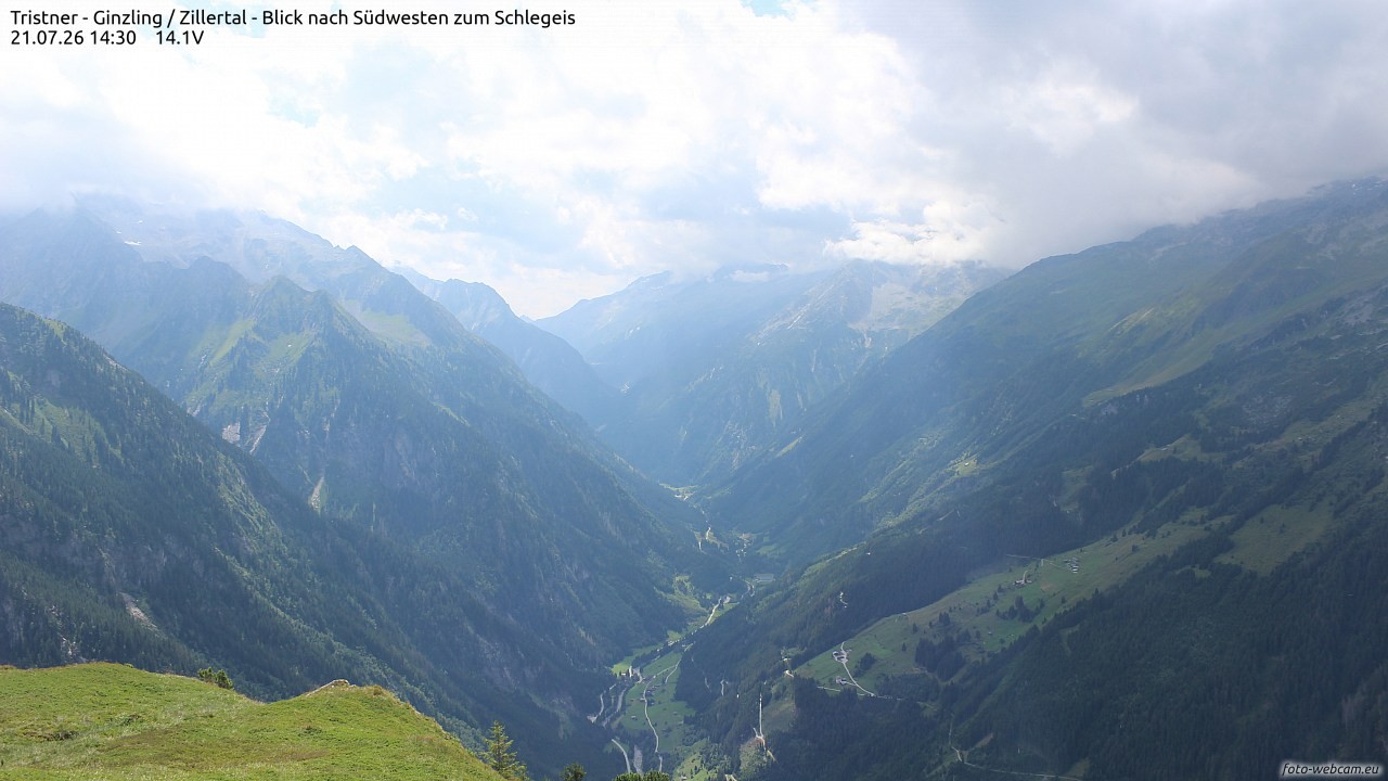 Archiv Foto Webcam Tristner/ Zillertal - Blick zum Grinberg