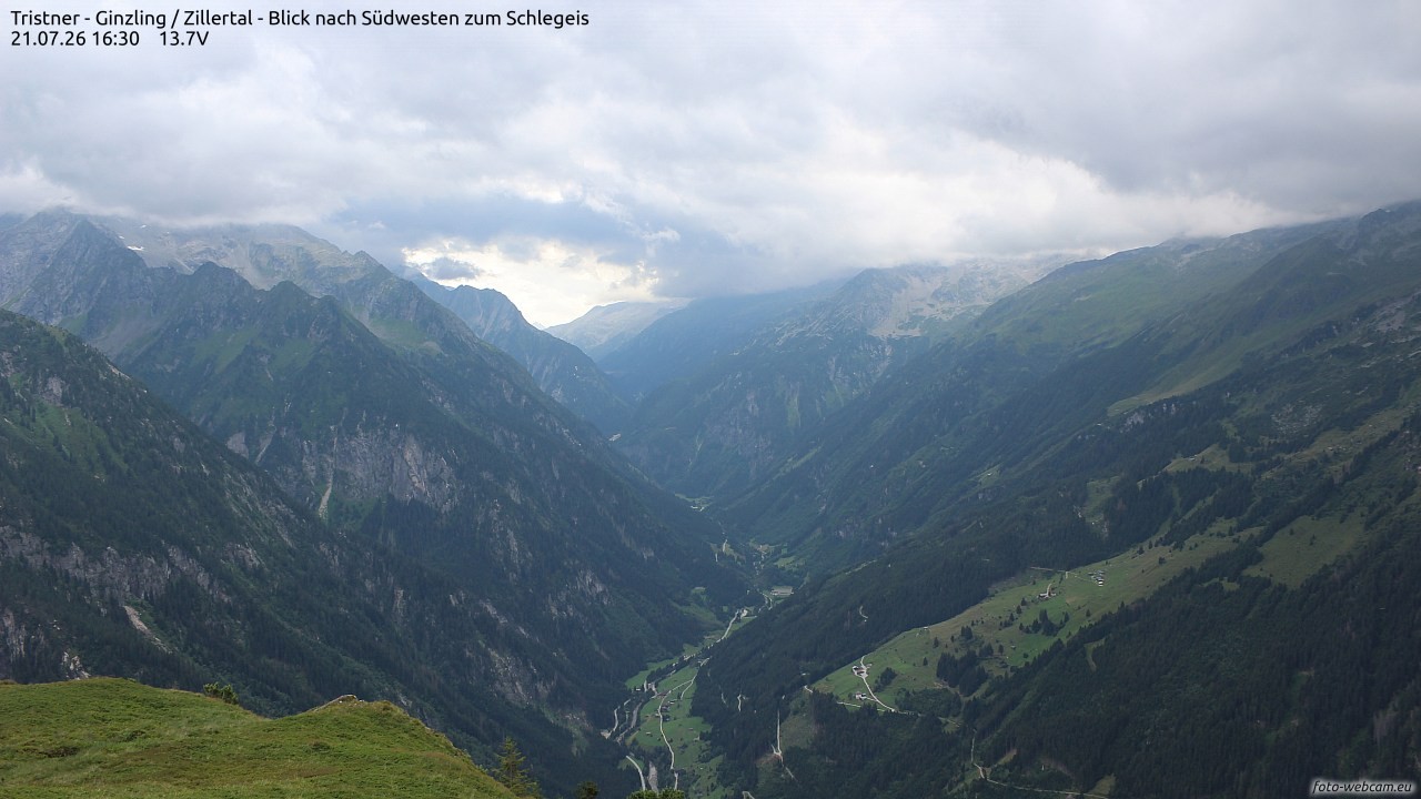 Archiv Foto Webcam Tristner/ Zillertal - Blick zum Grinberg