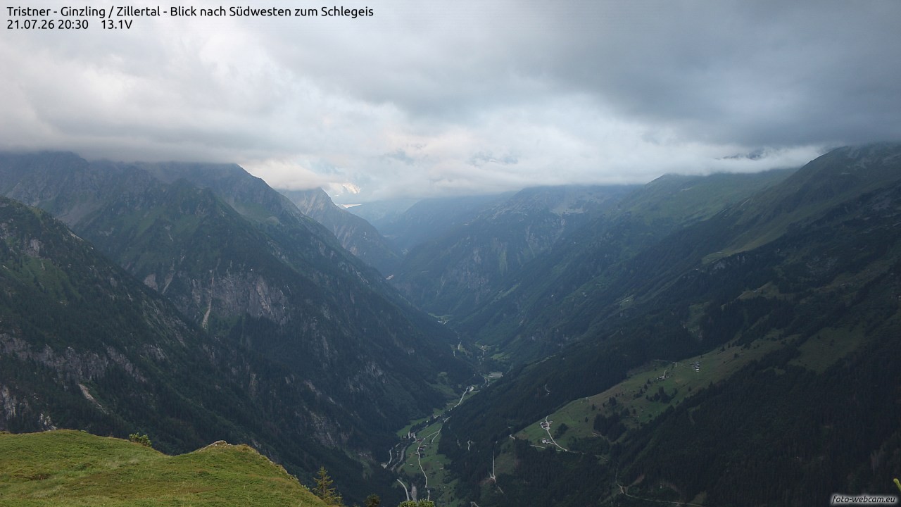 Archiv Foto Webcam Tristner/ Zillertal - Blick zum Grinberg