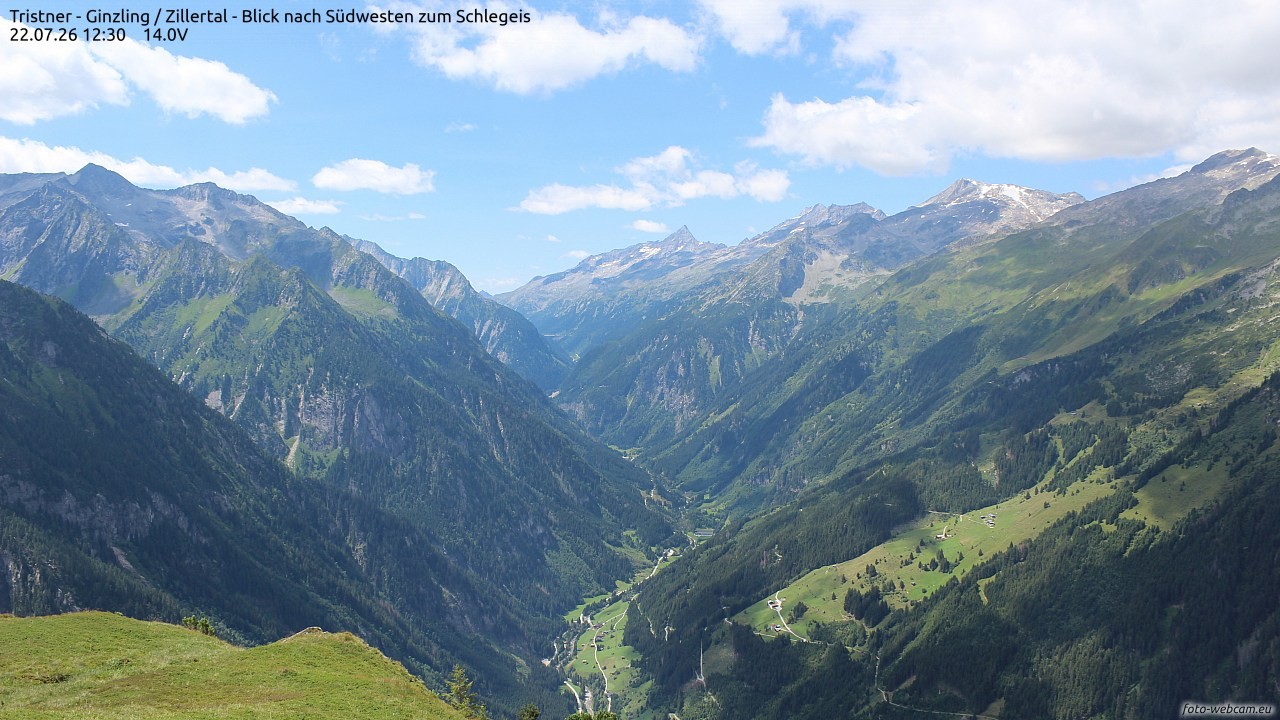 Archiv Foto Webcam Tristner/ Zillertal - Blick zum Grinberg