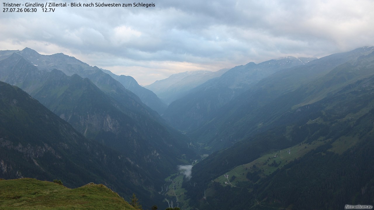 Archiv Foto Webcam Tristner/ Zillertal - Blick zum Grinberg