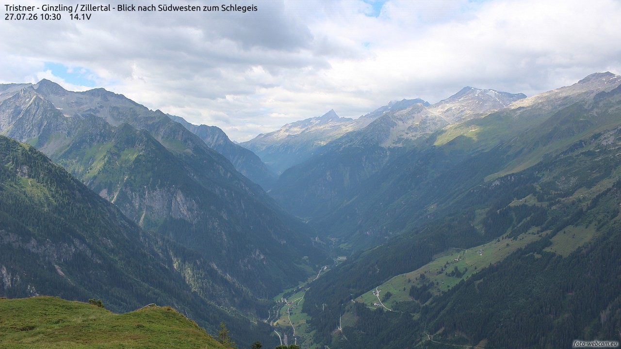 Archiv Foto Webcam Tristner/ Zillertal - Blick zum Grinberg