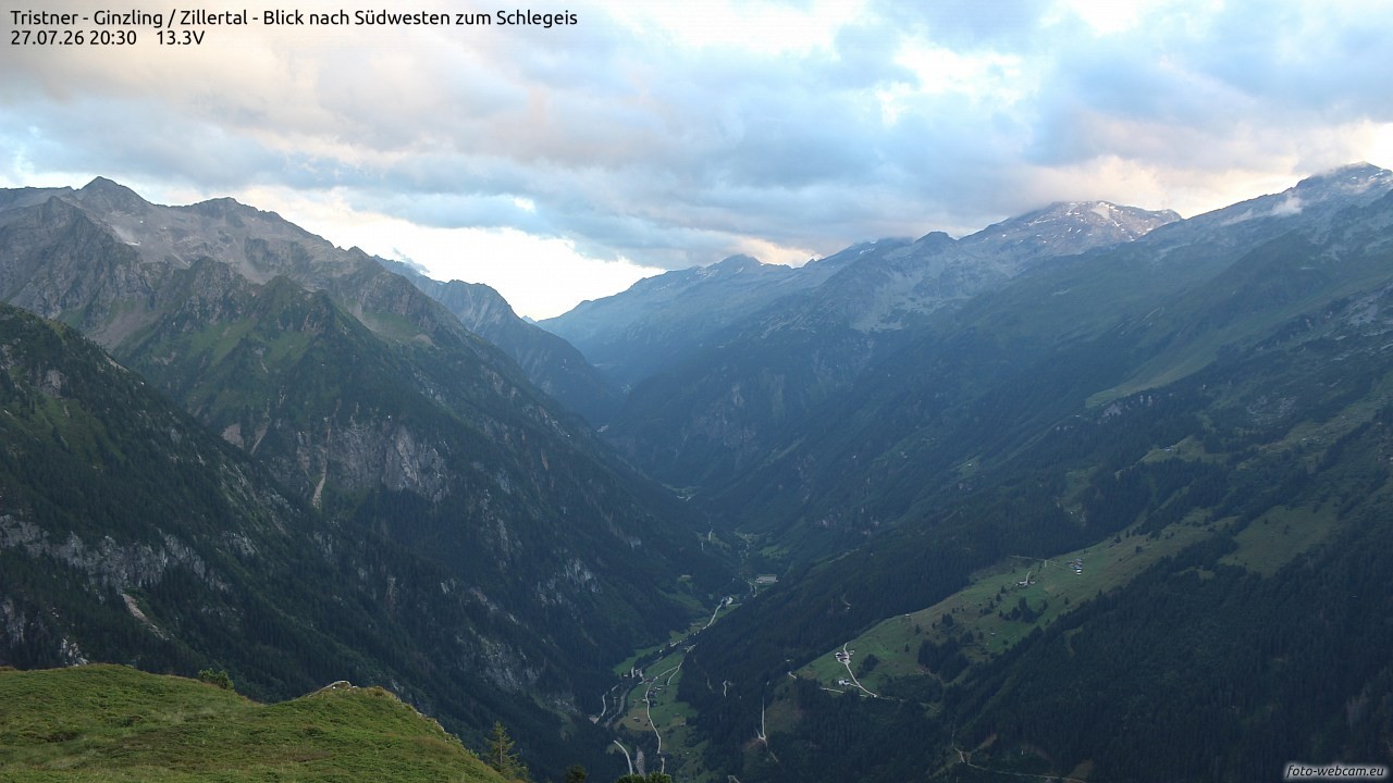 Archiv Foto Webcam Tristner/ Zillertal - Blick zum Grinberg