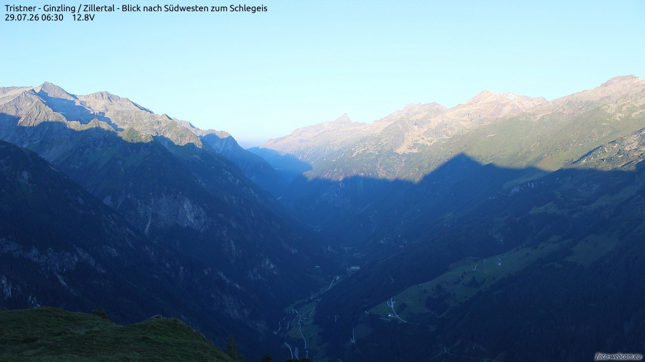 Archiv Foto Webcam Tristner/ Zillertal - Blick zum Grinberg