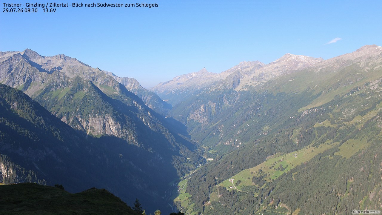 Archiv Foto Webcam Tristner/ Zillertal - Blick zum Grinberg