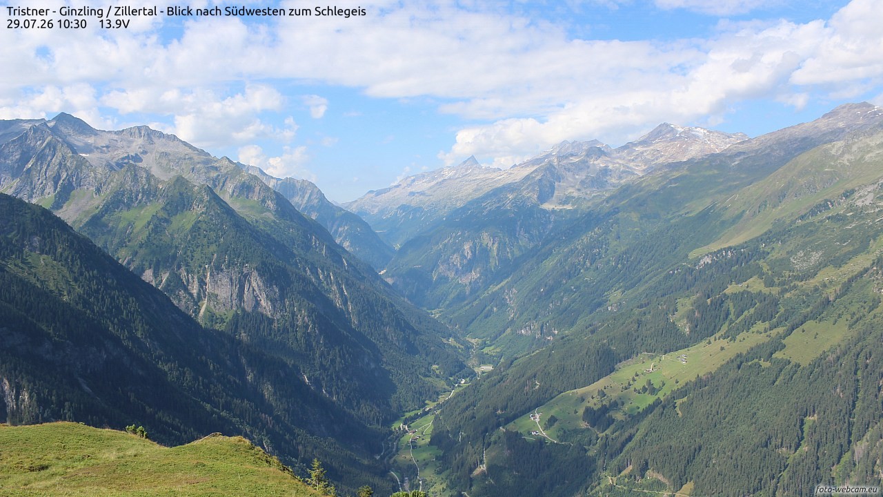 Archiv Foto Webcam Tristner/ Zillertal - Blick zum Grinberg