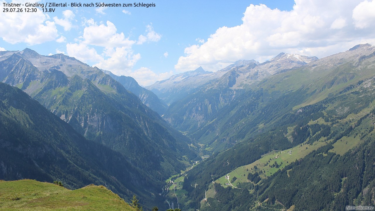 Archiv Foto Webcam Tristner/ Zillertal - Blick zum Grinberg