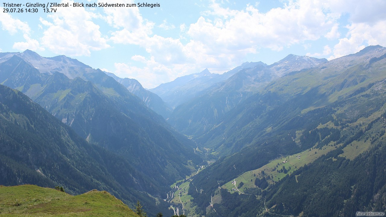Archiv Foto Webcam Tristner/ Zillertal - Blick zum Grinberg