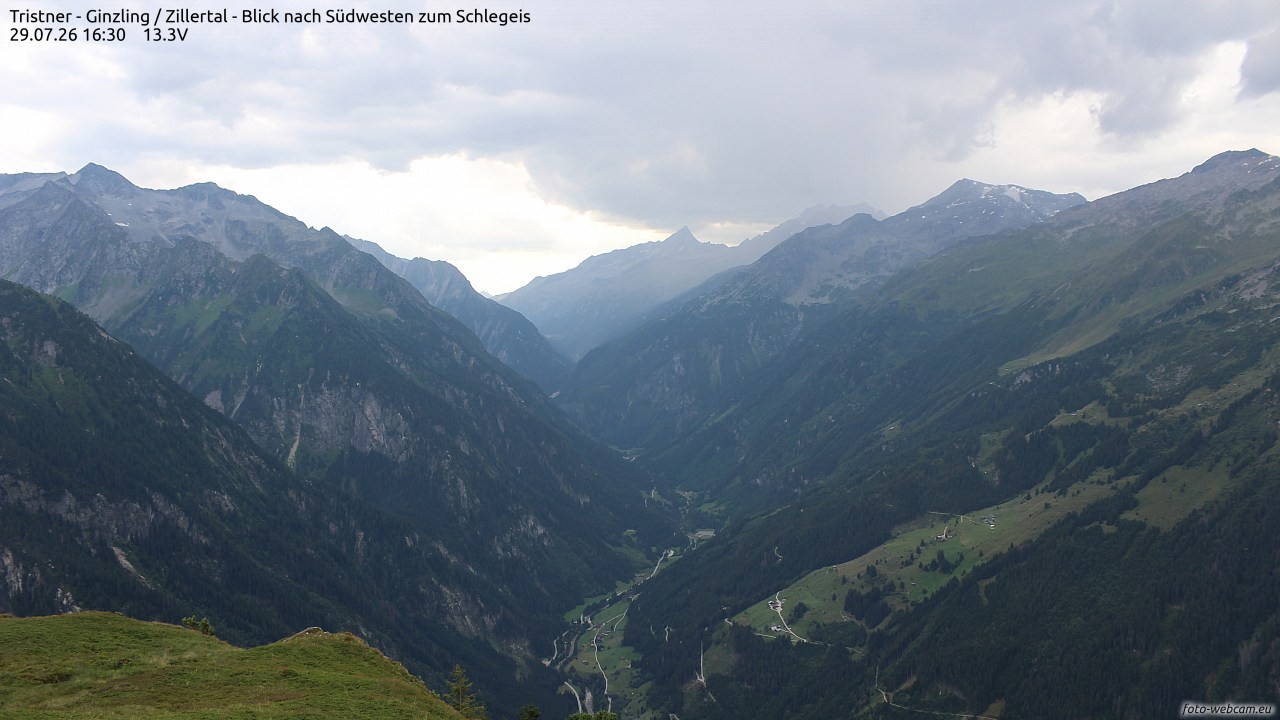 Archiv Foto Webcam Tristner/ Zillertal - Blick zum Grinberg