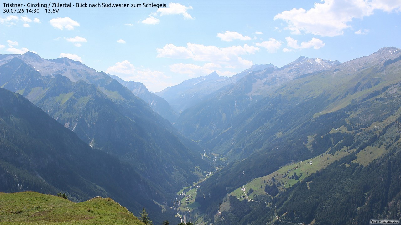 Archiv Foto Webcam Tristner/ Zillertal - Blick zum Grinberg