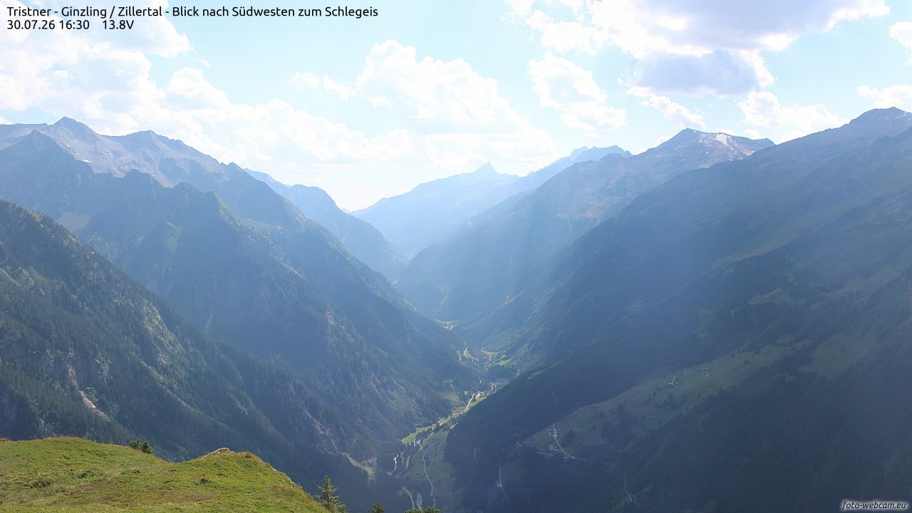 Archiv Foto Webcam Tristner/ Zillertal - Blick zum Grinberg