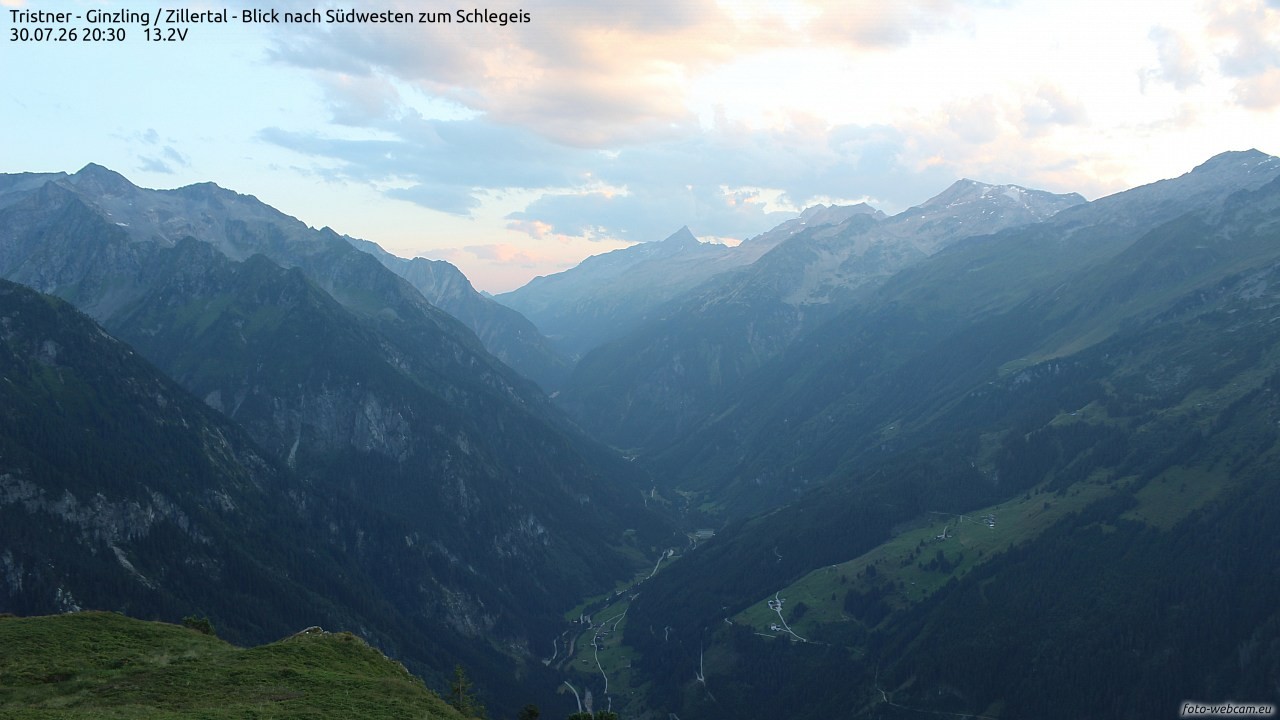 Archiv Foto Webcam Tristner/ Zillertal - Blick zum Grinberg