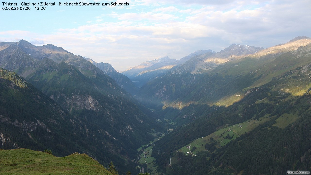 Archiv Foto Webcam Tristner/ Zillertal - Blick zum Grinberg