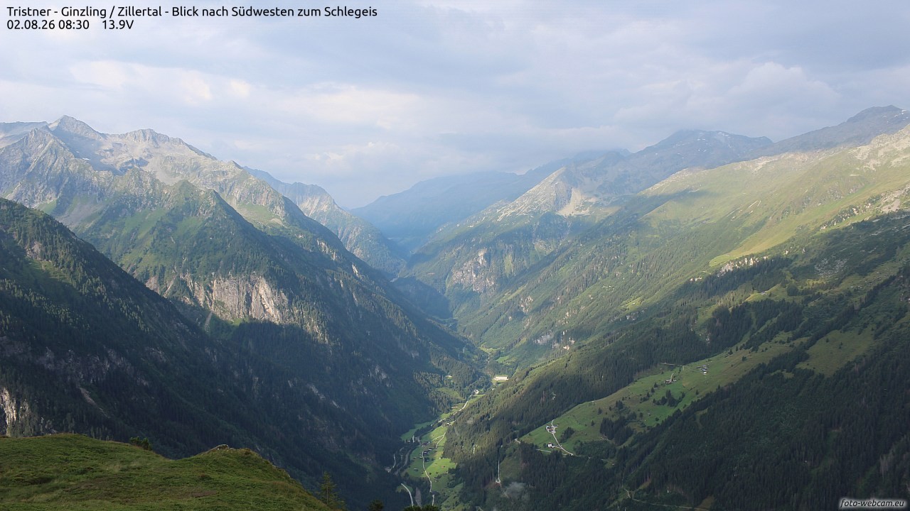 Archiv Foto Webcam Tristner/ Zillertal - Blick zum Grinberg
