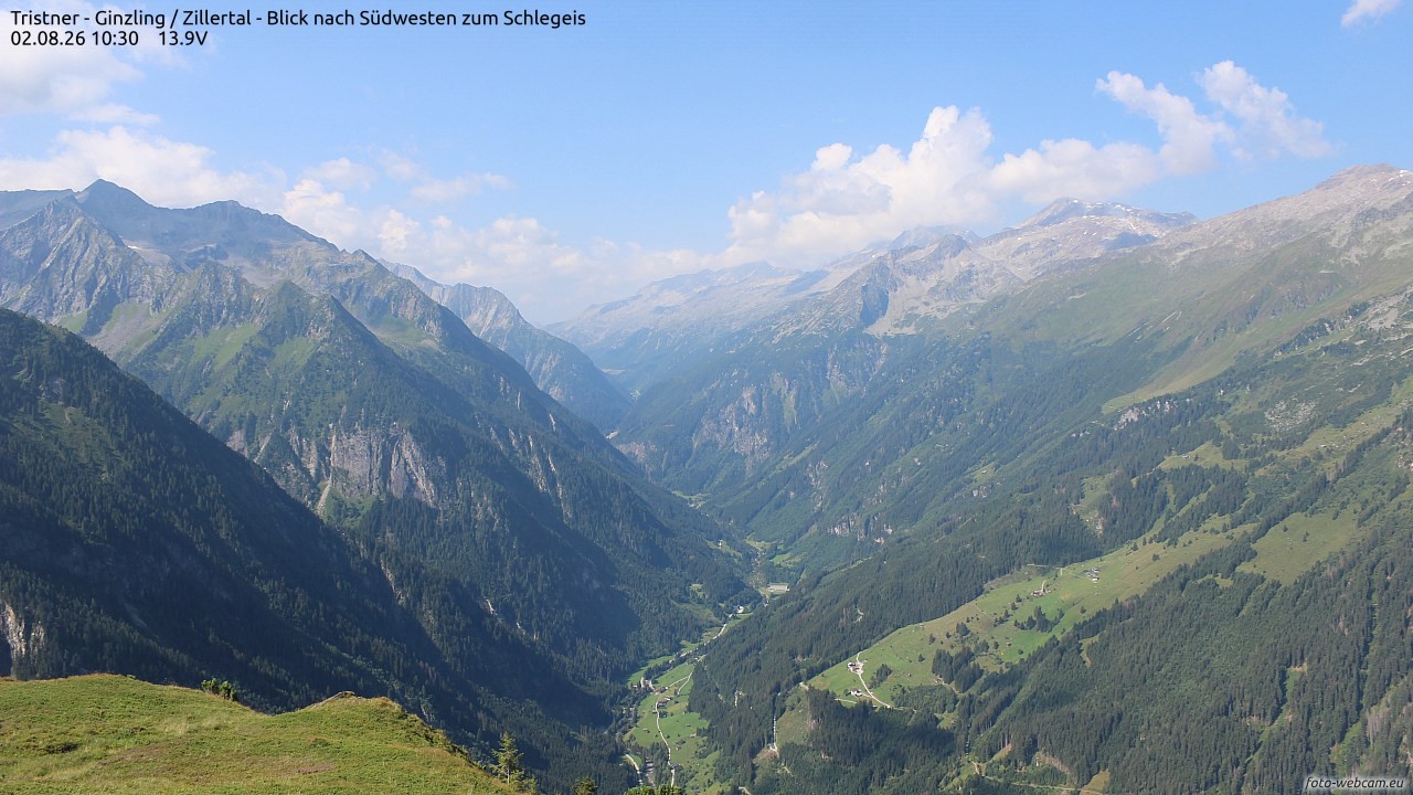 Archiv Foto Webcam Tristner/ Zillertal - Blick zum Grinberg