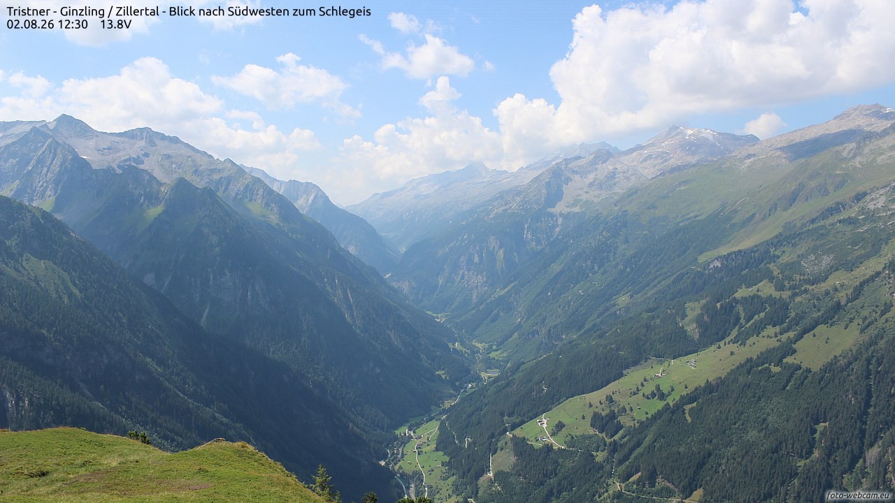 Archiv Foto Webcam Tristner/ Zillertal - Blick zum Grinberg