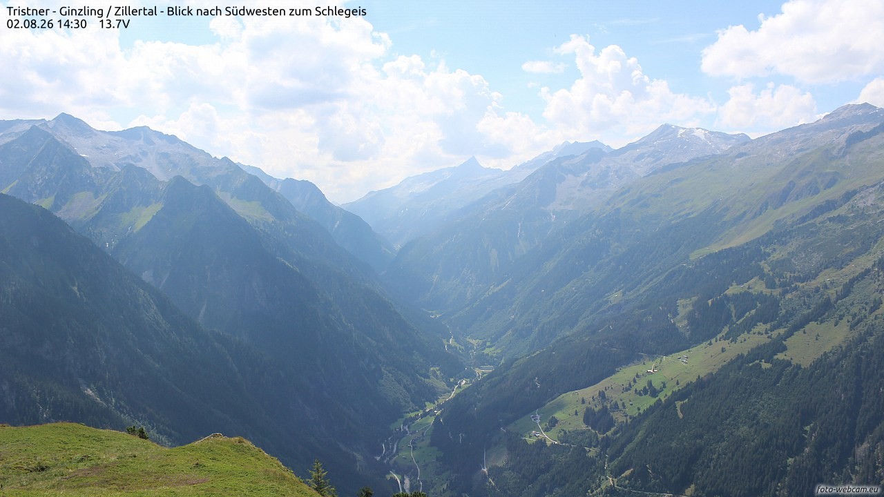 Archiv Foto Webcam Tristner/ Zillertal - Blick zum Grinberg