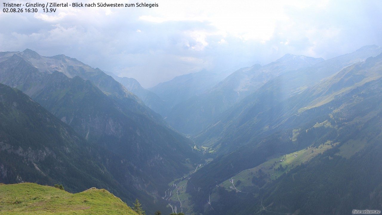 Archiv Foto Webcam Tristner/ Zillertal - Blick zum Grinberg