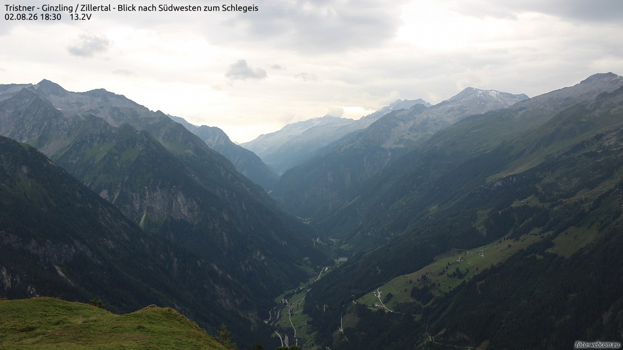 Archiv Foto Webcam Tristner/ Zillertal - Blick zum Grinberg