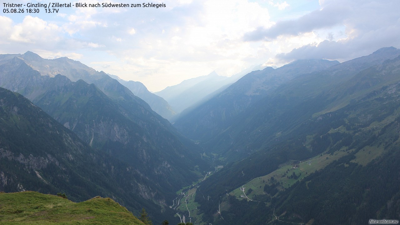 Archiv Foto Webcam Tristner/ Zillertal - Blick zum Grinberg