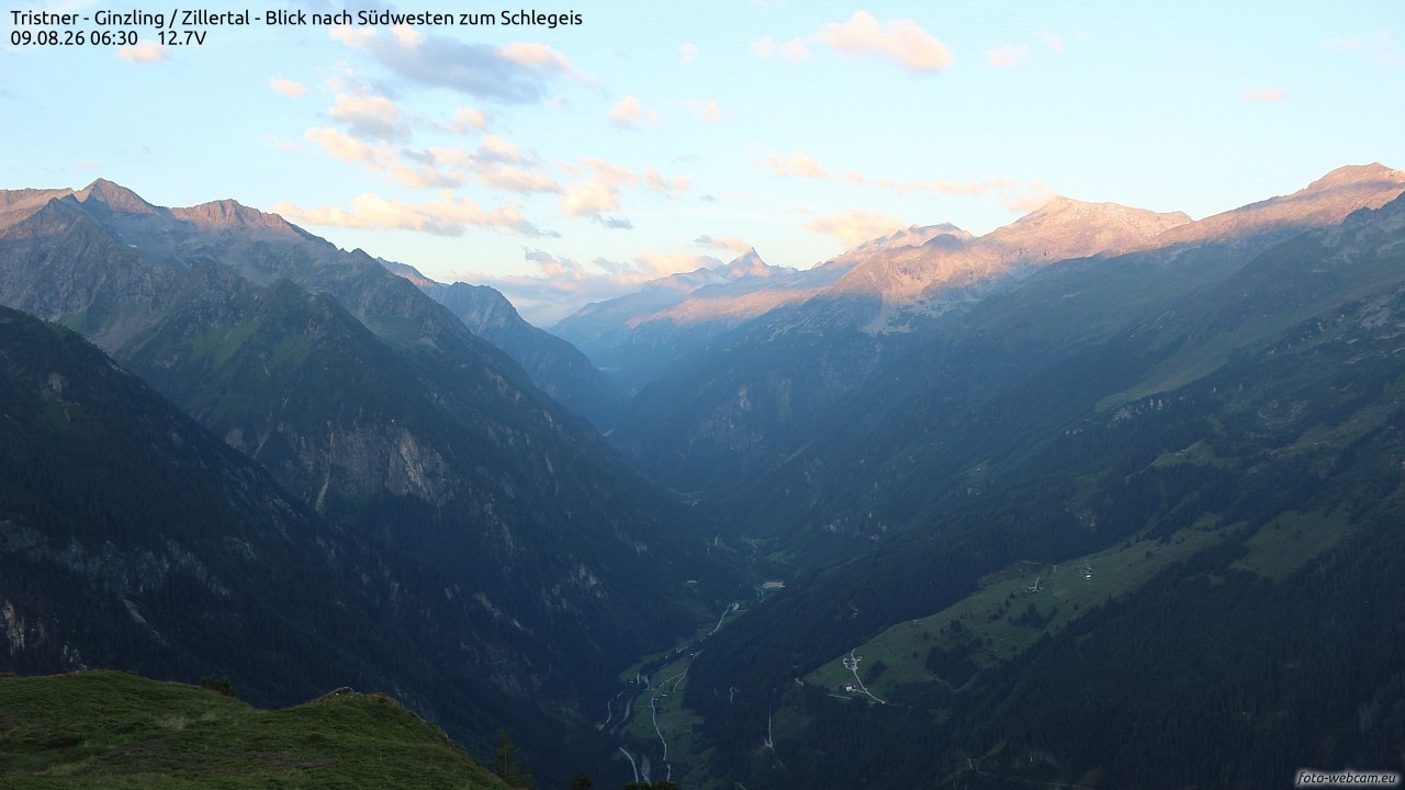 Archiv Foto Webcam Tristner/ Zillertal - Blick zum Grinberg