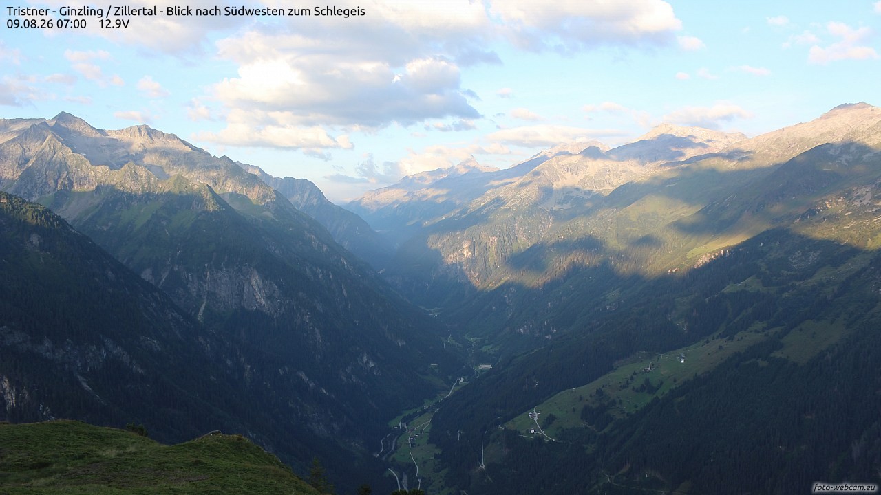 Archiv Foto Webcam Tristner/ Zillertal - Blick zum Grinberg