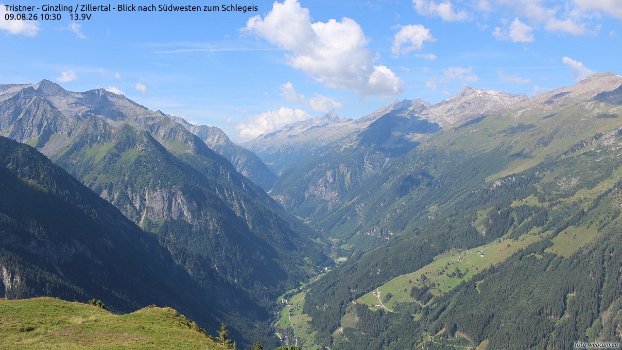 Archiv Foto Webcam Tristner/ Zillertal - Blick zum Grinberg
