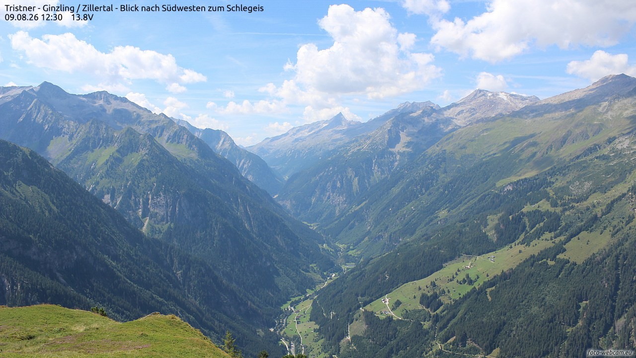 Archiv Foto Webcam Tristner/ Zillertal - Blick zum Grinberg