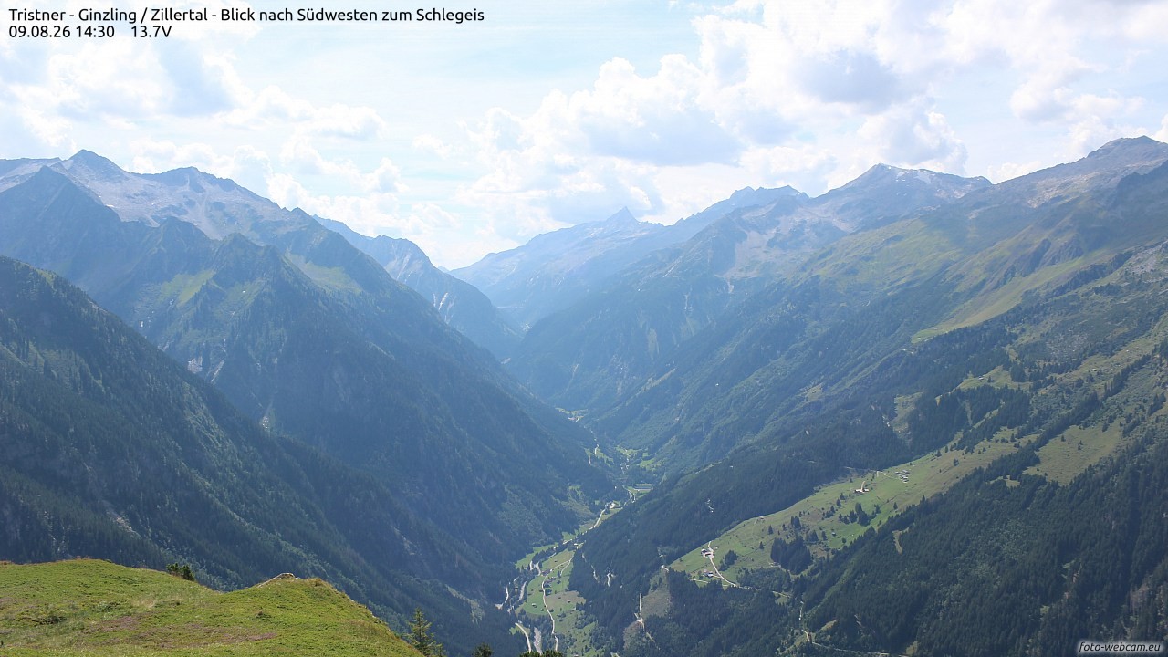 Archiv Foto Webcam Tristner/ Zillertal - Blick zum Grinberg