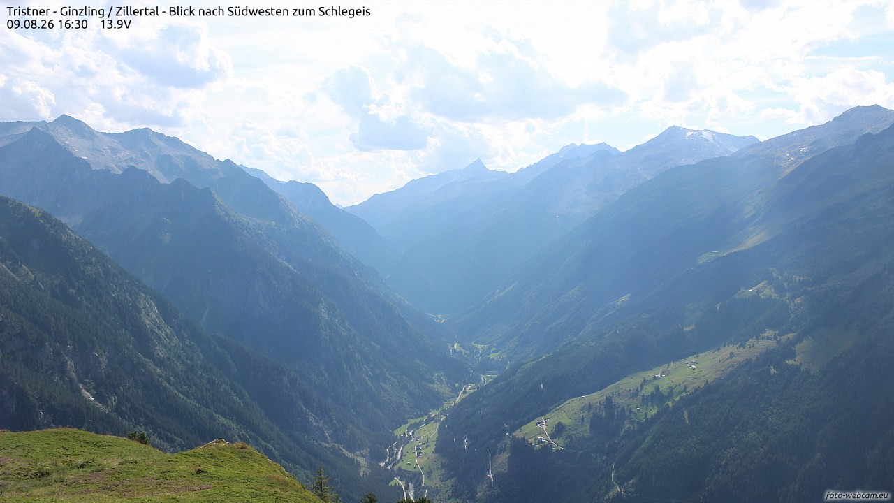 Archiv Foto Webcam Tristner/ Zillertal - Blick zum Grinberg