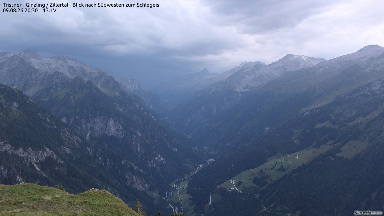 Archiv Foto Webcam Tristner/ Zillertal - Blick zum Grinberg