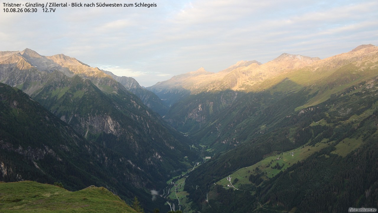 Archiv Foto Webcam Tristner/ Zillertal - Blick zum Grinberg