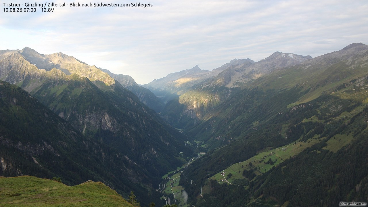 Archiv Foto Webcam Tristner/ Zillertal - Blick zum Grinberg