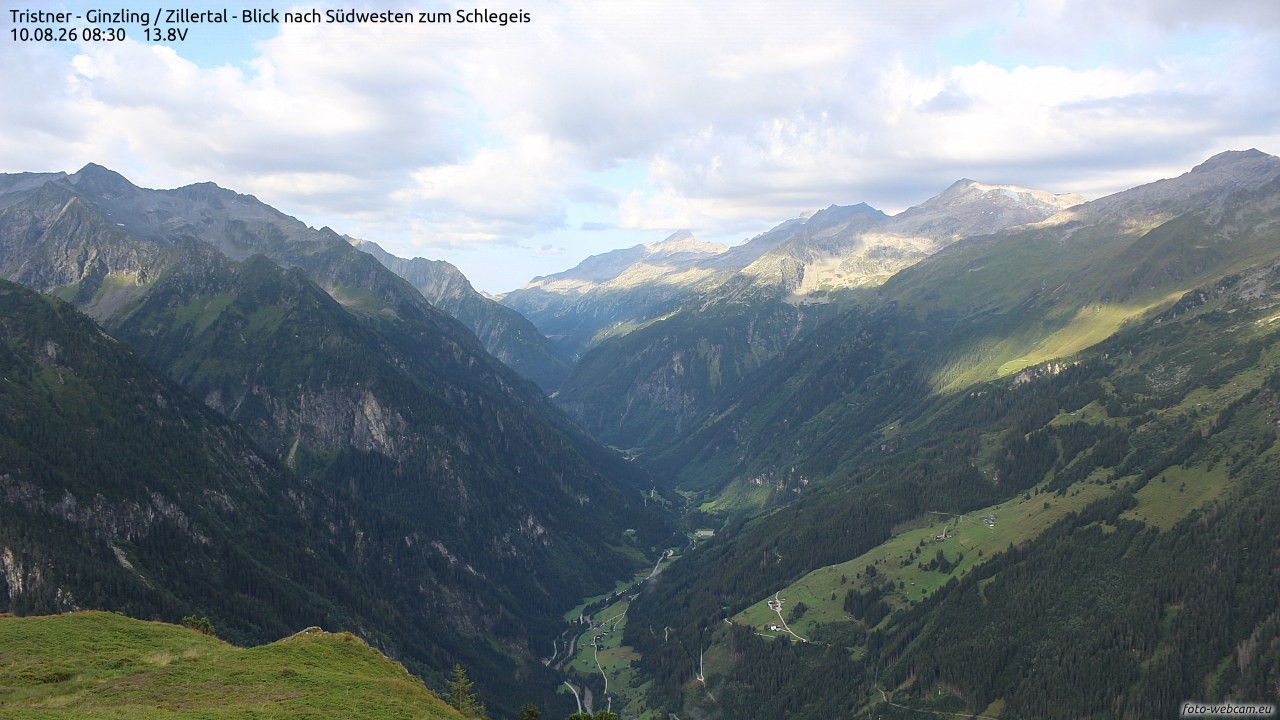 Archiv Foto Webcam Tristner/ Zillertal - Blick zum Grinberg
