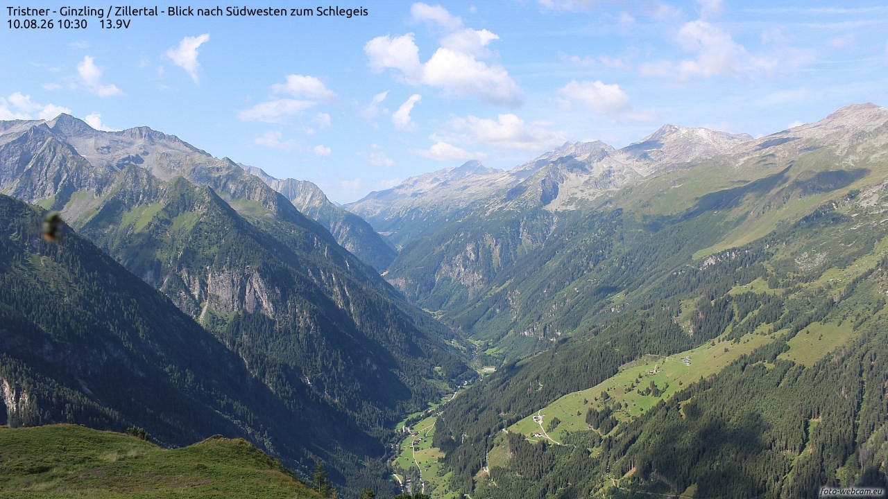 Archiv Foto Webcam Tristner/ Zillertal - Blick zum Grinberg
