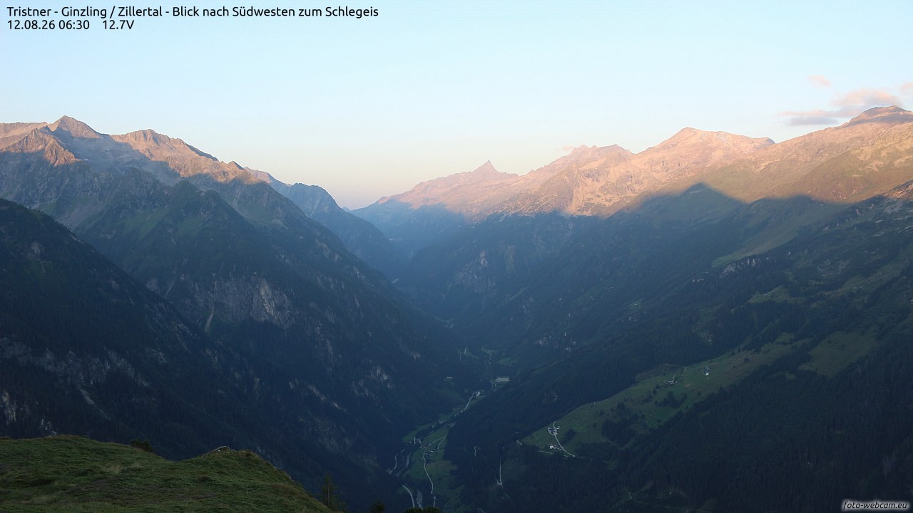 Archiv Foto Webcam Tristner/ Zillertal - Blick zum Grinberg