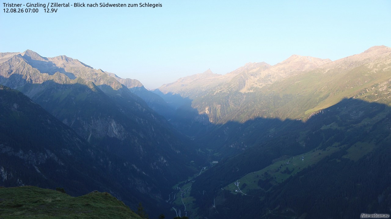 Archiv Foto Webcam Tristner/ Zillertal - Blick zum Grinberg