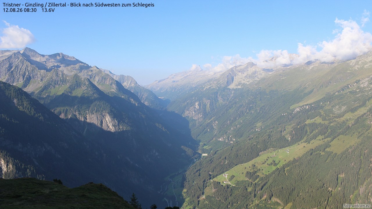 Archiv Foto Webcam Tristner/ Zillertal - Blick zum Grinberg