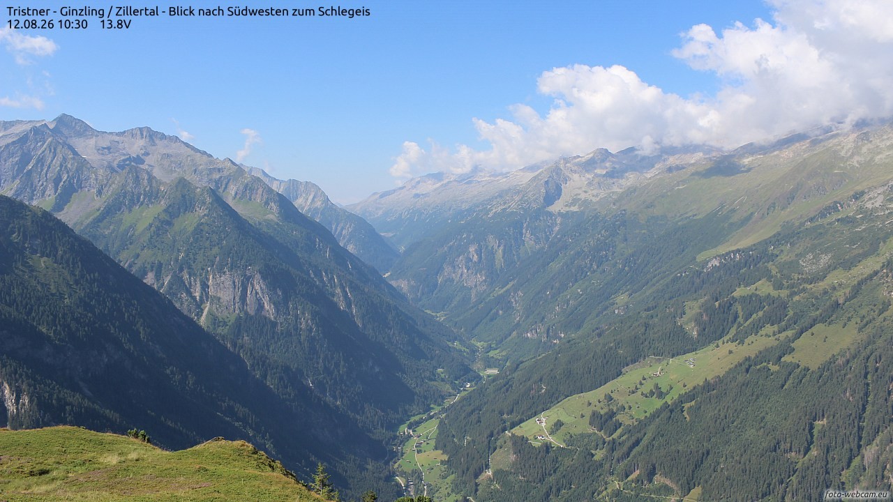 Archiv Foto Webcam Tristner/ Zillertal - Blick zum Grinberg
