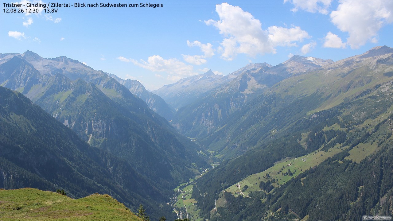 Archiv Foto Webcam Tristner/ Zillertal - Blick zum Grinberg
