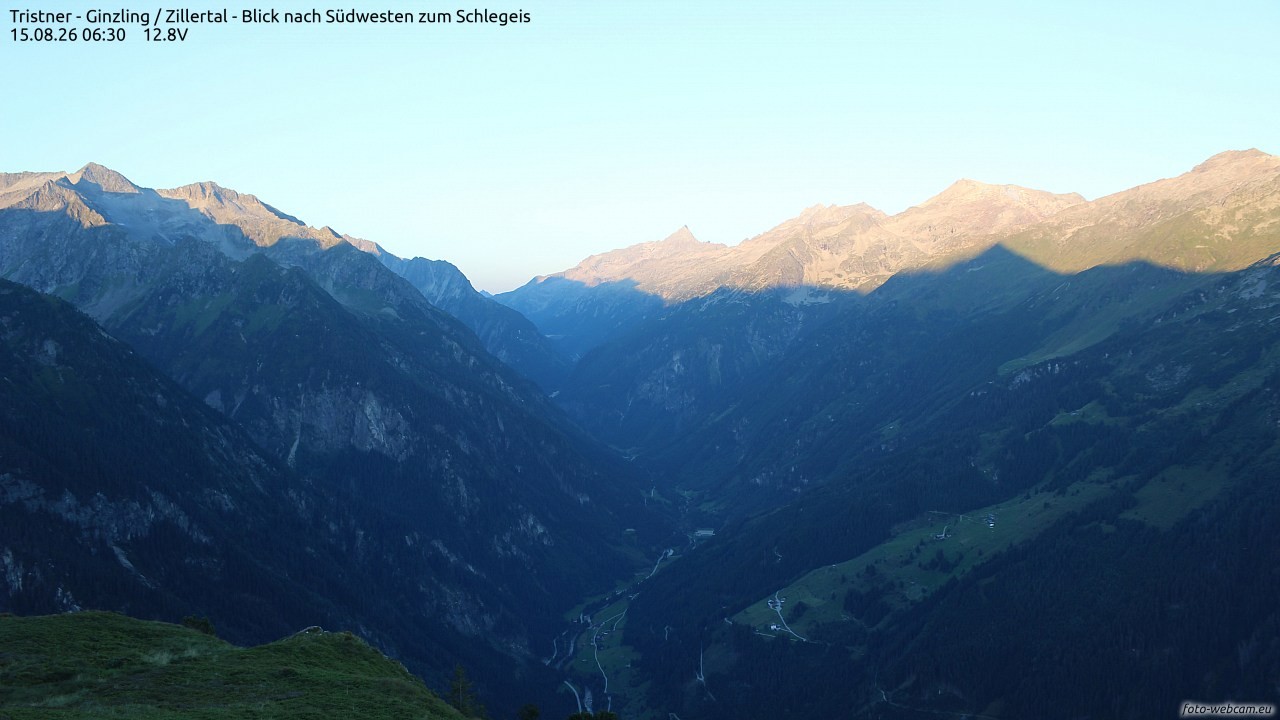 Archiv Foto Webcam Tristner/ Zillertal - Blick zum Grinberg