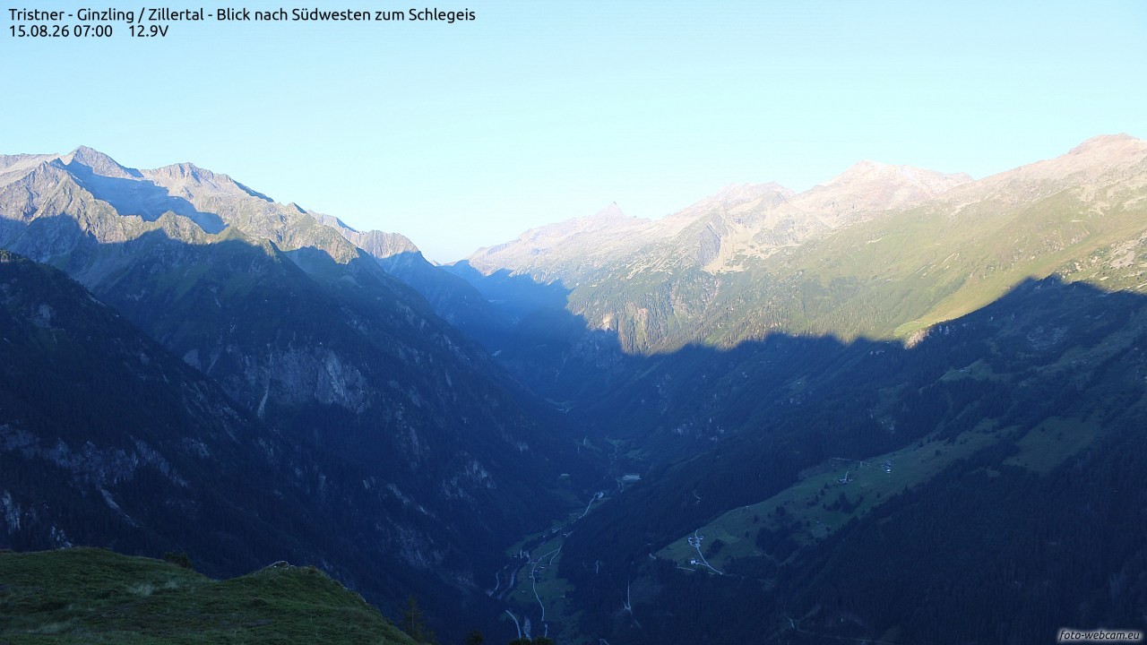 Archiv Foto Webcam Tristner/ Zillertal - Blick zum Grinberg