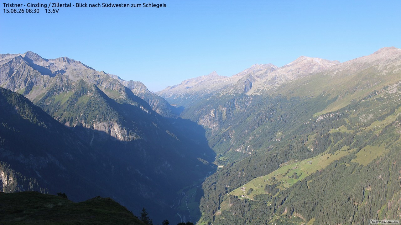 Archiv Foto Webcam Tristner/ Zillertal - Blick zum Grinberg