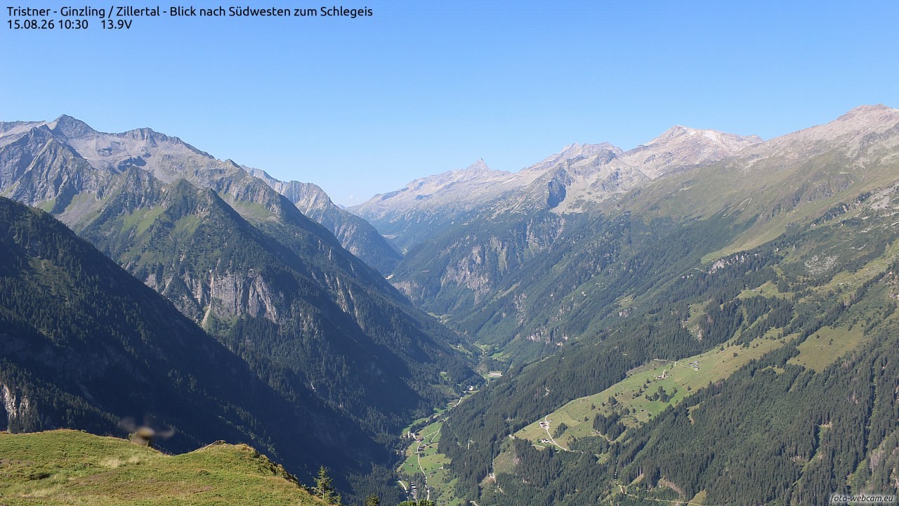Archiv Foto Webcam Tristner/ Zillertal - Blick zum Grinberg