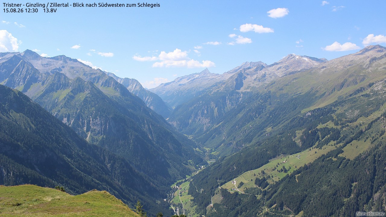 Archiv Foto Webcam Tristner/ Zillertal - Blick zum Grinberg