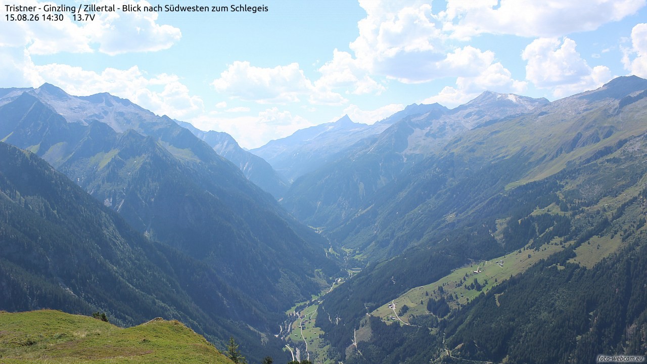 Archiv Foto Webcam Tristner/ Zillertal - Blick zum Grinberg
