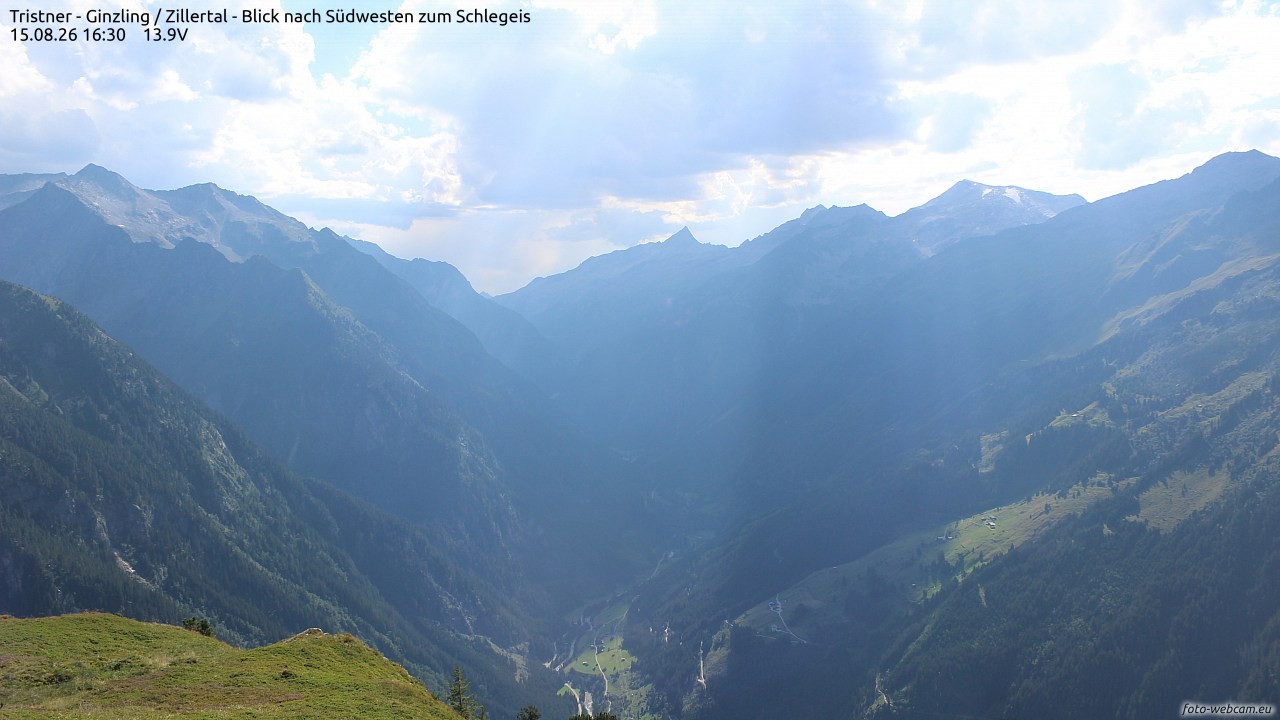 Archiv Foto Webcam Tristner/ Zillertal - Blick zum Grinberg