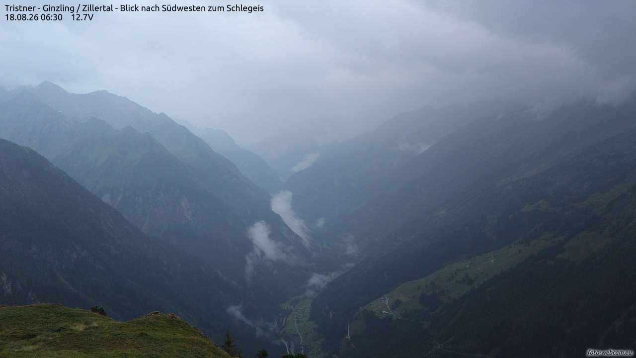 Archiv Foto Webcam Tristner/ Zillertal - Blick zum Grinberg