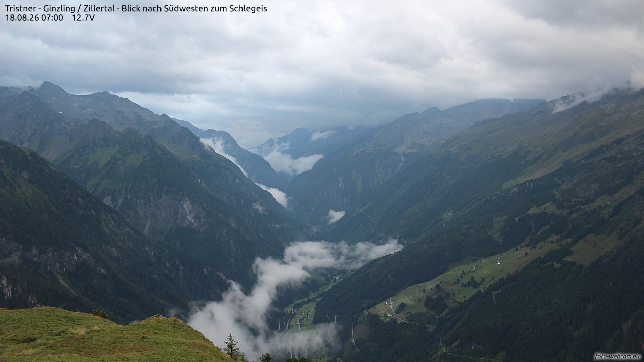 Archiv Foto Webcam Tristner/ Zillertal - Blick zum Grinberg